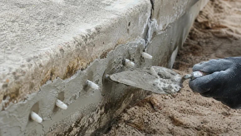 Close detail of seawall repair conditions
